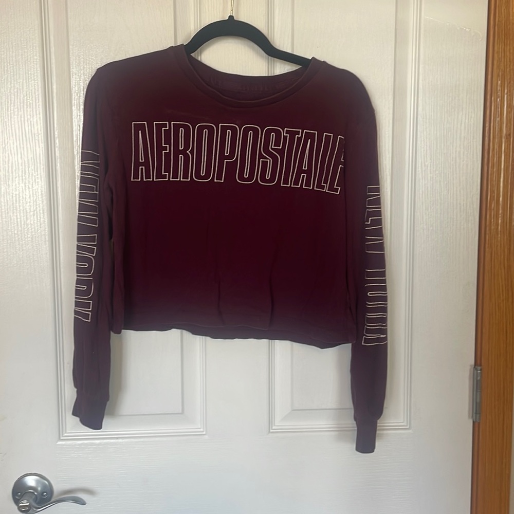 Aeropostale Womens Small Maroon Cropped Long Sleeve Tee